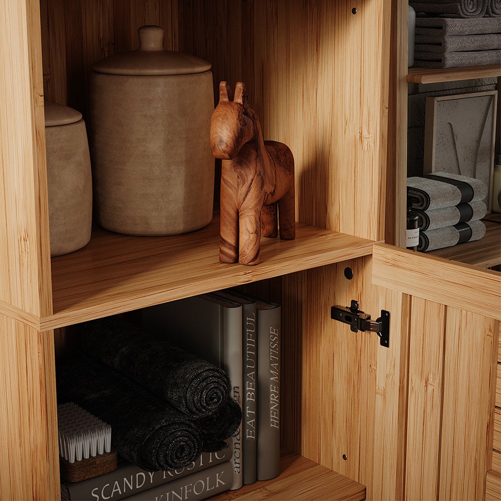Vicco Armoire de salle de bain Lucie, Bambou, 40x177cm avec 2 portes - 4