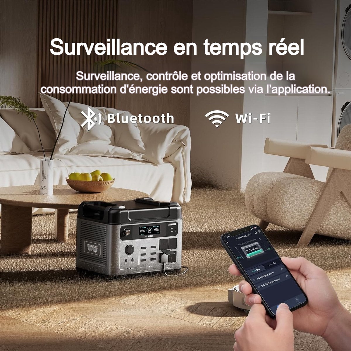 OUKITEL Batterie Portable 2048Wh P2001Eplus, Générateur Lithium Fer Phosphate, 2400W AC, Charge Solaire et Voiture, ABS+PC, Noir - 4
