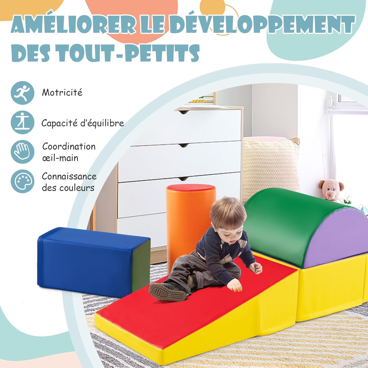 5 PCS Parcours de Motricité Bébé, Module Motricité en Mousse PU avec Remplissage en EPE, Jouets Éducatifs Convient pour Enfants d'Âge Préscolaire - 4