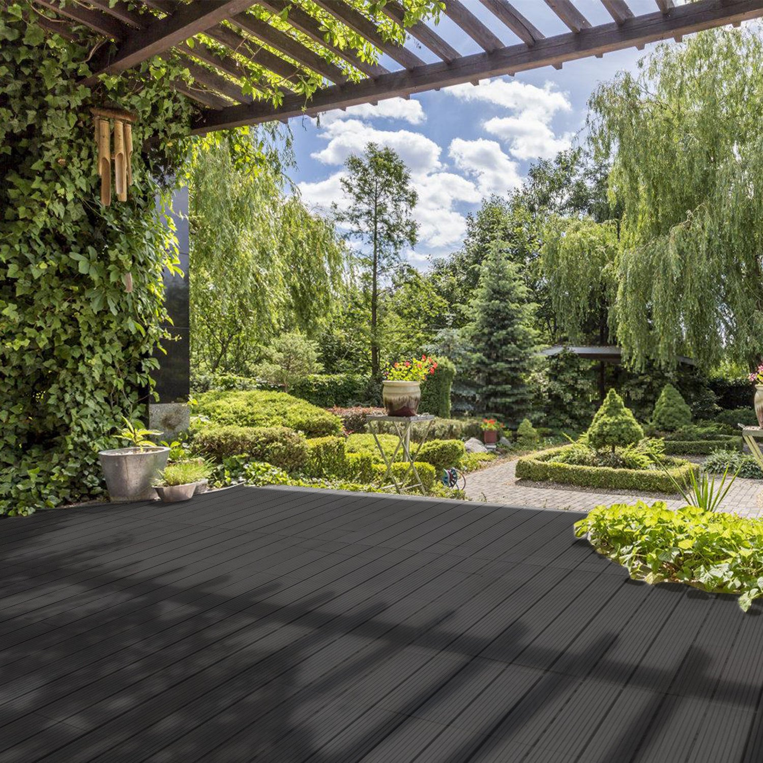 12 pièces WPC Dalles de terrasse 4 lattes 2 m², 30 x 60 cm, Dalles clipsables Composite bois Anthracite - 7