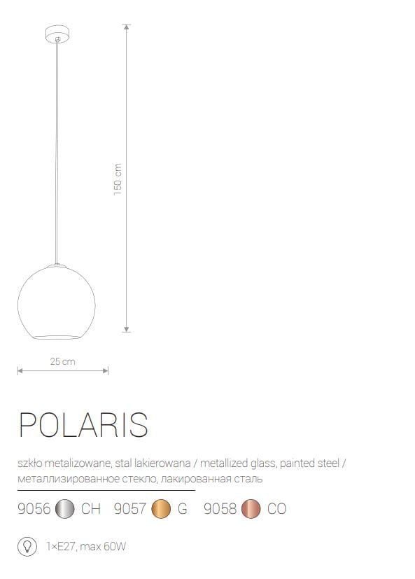 Lampa wisząca Polaris czarna-złoto 1xE27x60W wym: 150 x 25 x 25 cm szkło Nowodvorski Lighting