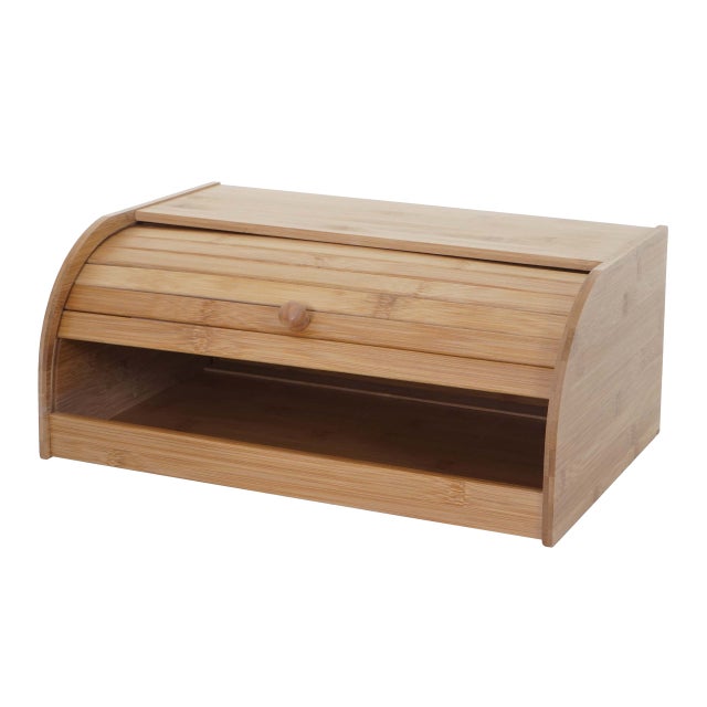 Panera HWC-B80, caja para pan, recipiente para pan, cesta para pan, almacenamiento para pan, tapa enrollable de bambú ~ 17 x 40 x 28 cm, sin cajón