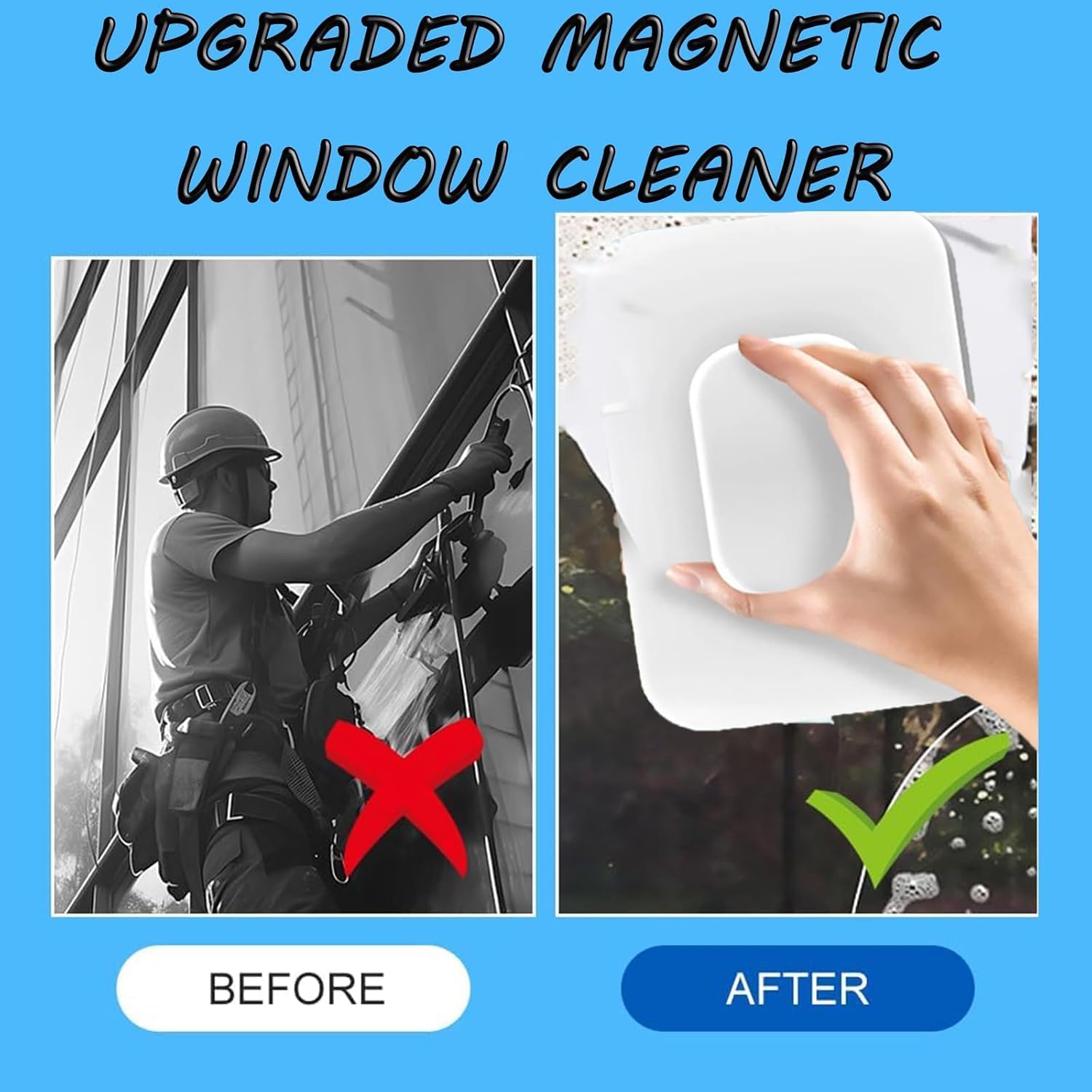 Lave-glace magnétique, nettoyeur de vitres magnétique double face, avec corde anti-chute, convient aux vitres d'une épaisseur de 3 à 10 mm - 3