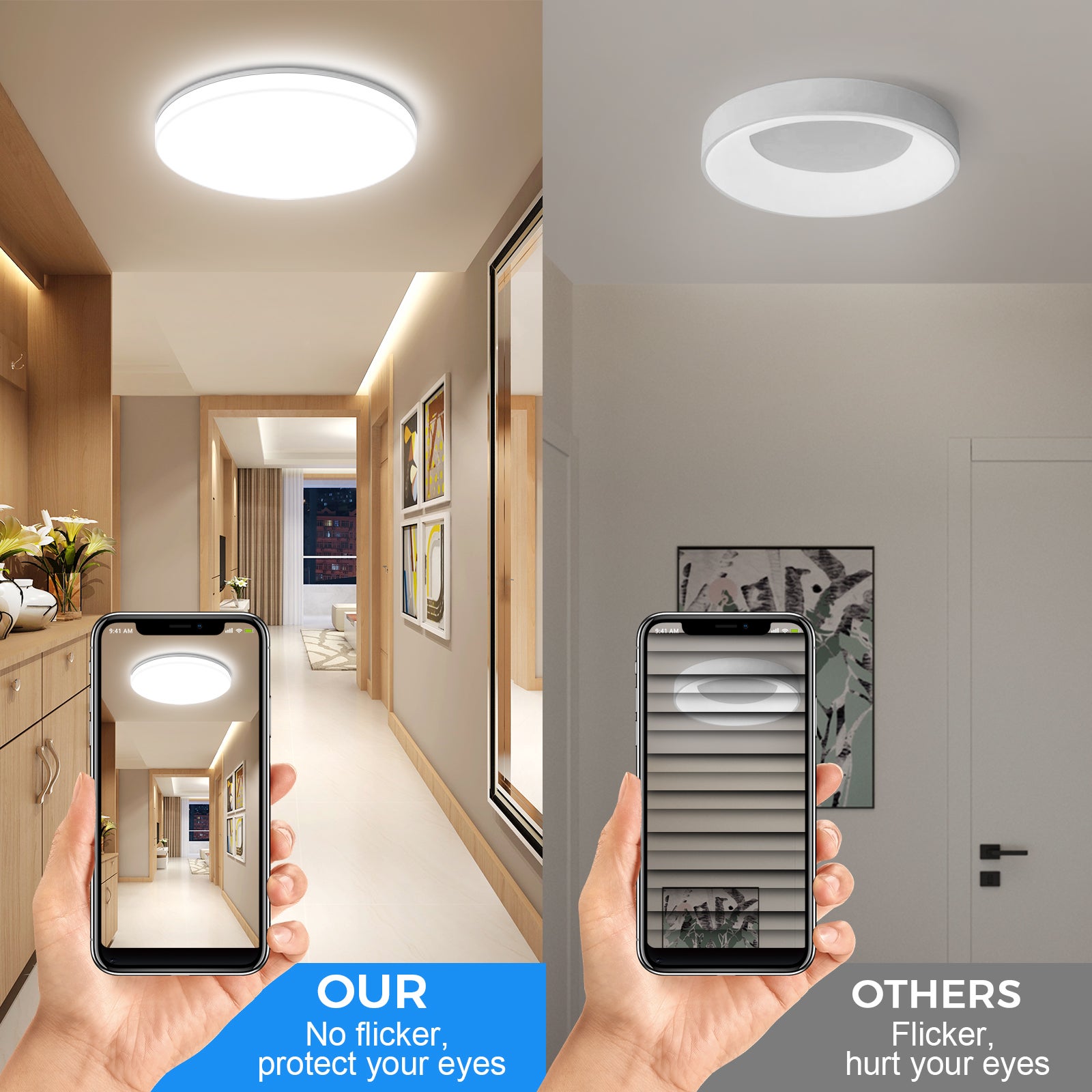 LOVHAUS 24W Plafonnier LED Salle de Bain, RGB 2400LM Luminaire LED Plafond Dimmable avec Télécommande, 3000-6500K LED Lampe avec Veilleuse Réglable - 6