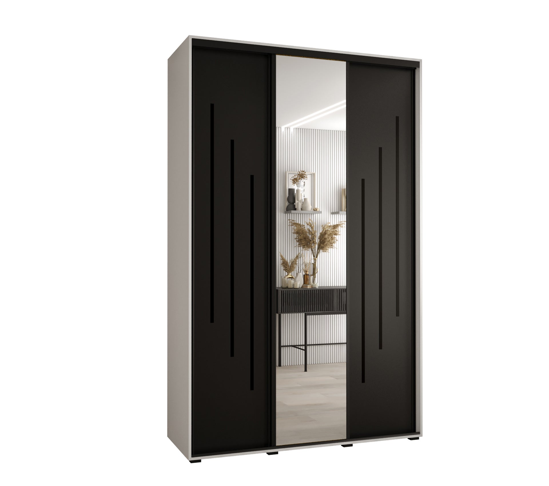 Szafa przesuwna z lustrem wysoka Davos 9 160 x 45 x 235,2 cm biały + czarny + u. czarny - Abiks Meble