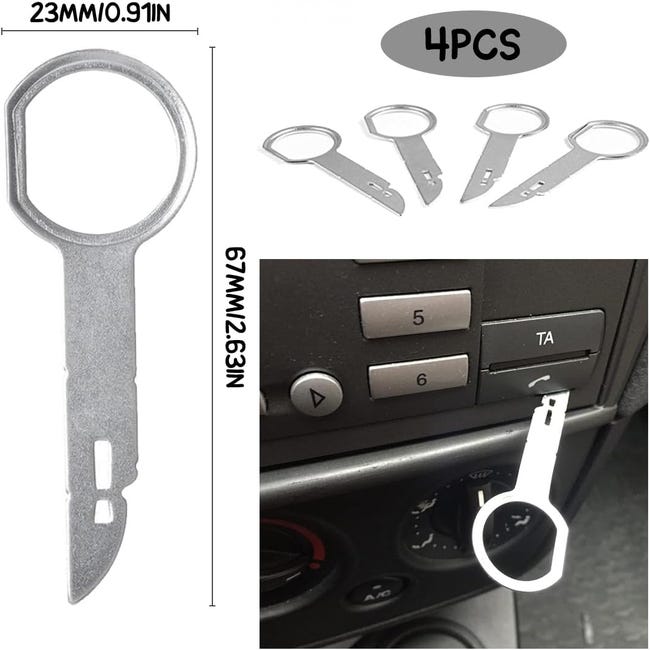 Kit De 4 Outils D'extraction Autoradio - Dépose Facile Sans Abîmer Les Doigts - Poignée Caoutchouc - Compatible Multi-modèles
