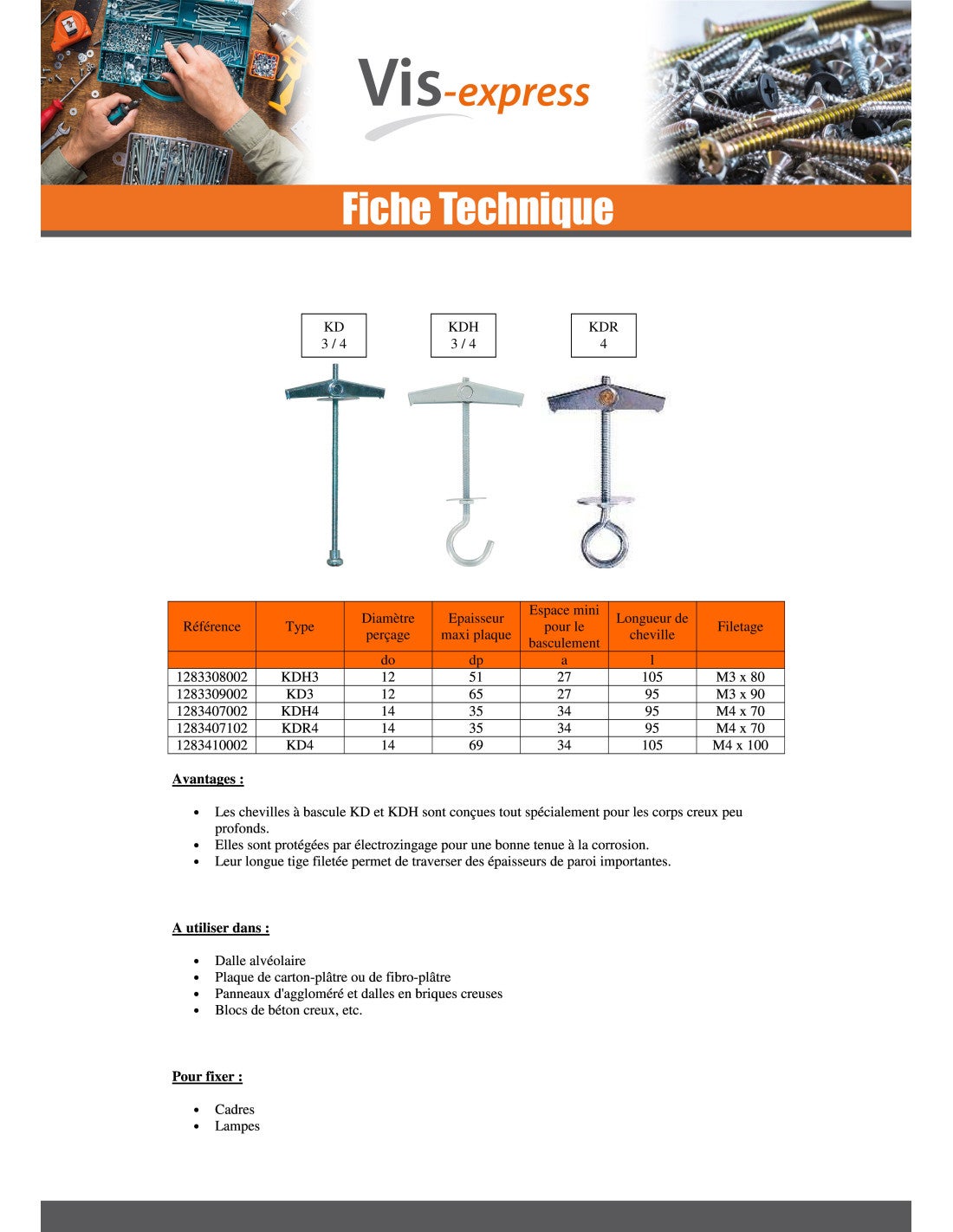 Taco basculante FISCHER M6X100 Acero cincado blanco KDR6 - 1 pièce - 3