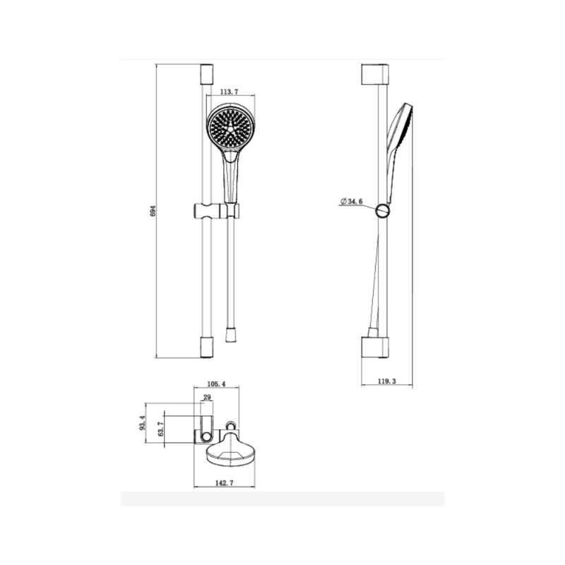 Ensemble de douche 3 jets VILLEROY ET BOCH Verve Showers Or brossé - 5