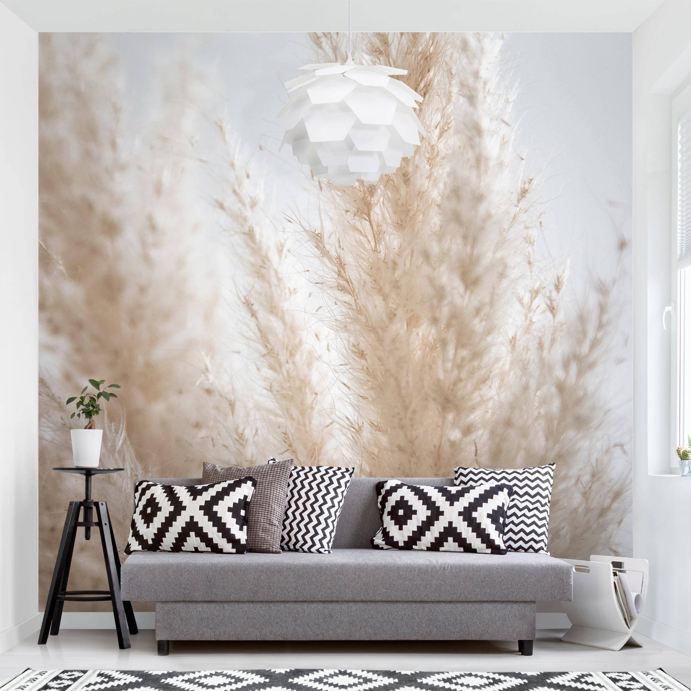 Papel pintado fotomural botánico hierba pampas flores romántico rústico 304 - salón dormitorio cocina pasillo - tnt 192 x 192 cm premium