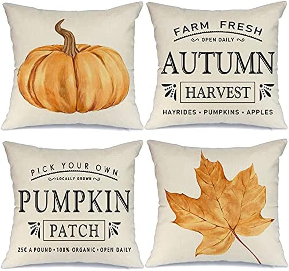 Federe per Cuscini Autunnali 18X18 Set di 4 Esterni Decorativi Federa Cuscino Autunnale Fattoria