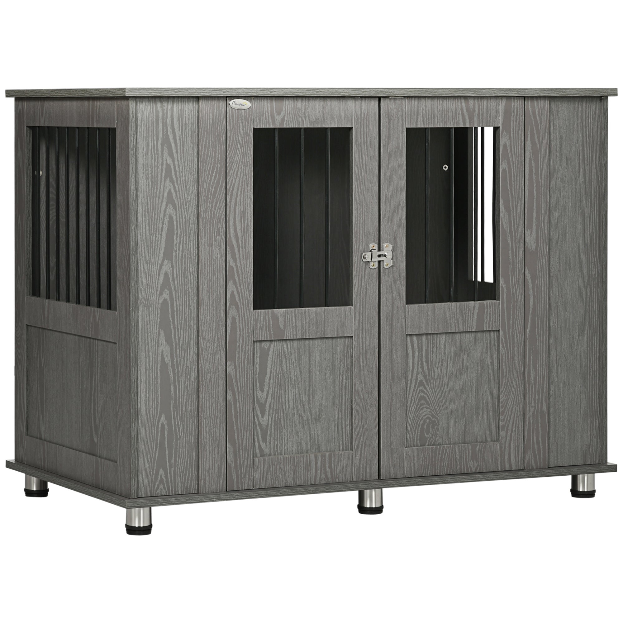 Cage Meuble Pour Chien 120x60x87 Cm - Blanc Et Marron, 2 Portes, 2 Tiroirs, 2 étagères - Intérieur Spacieux