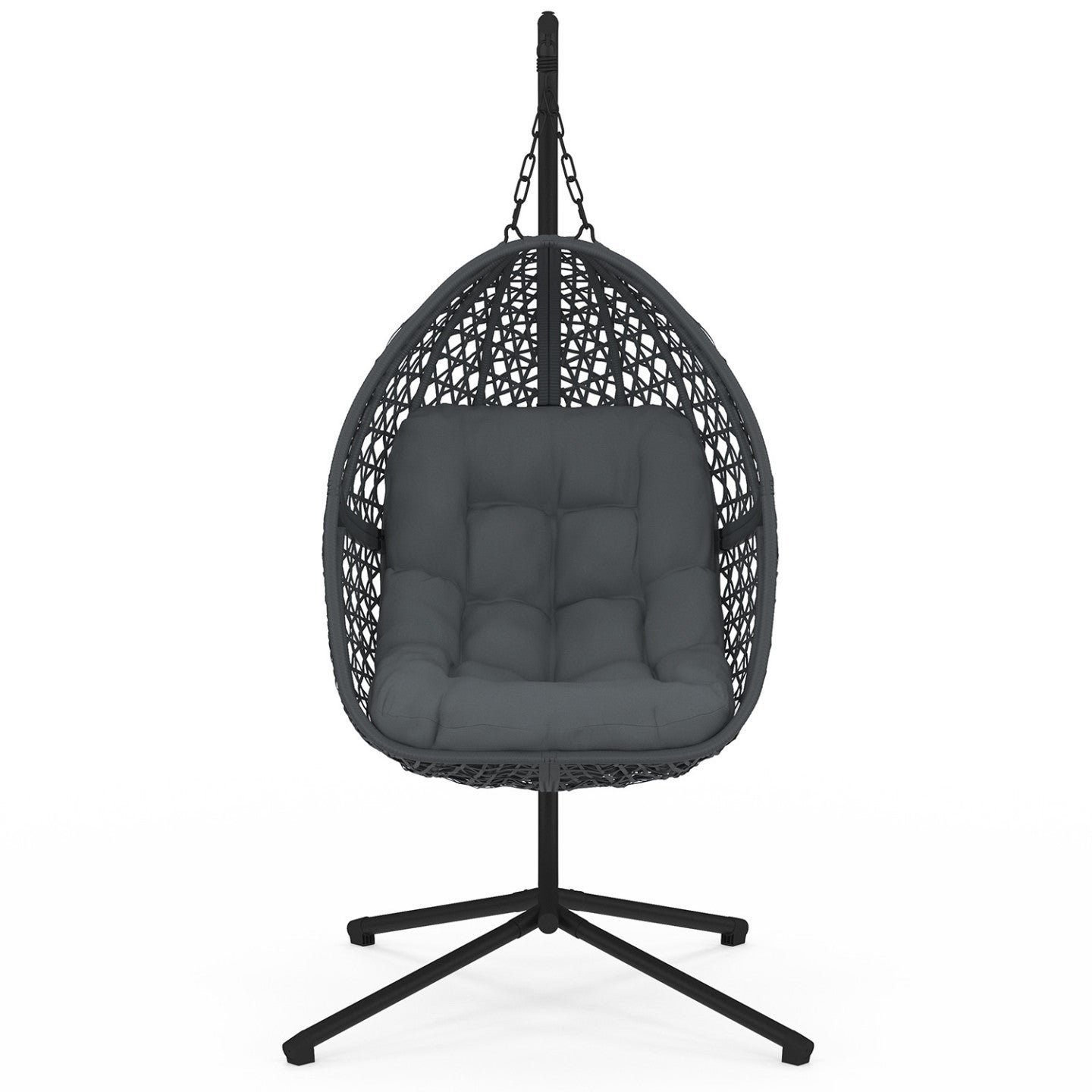 Fauteuil lune suspendu ajouré effet rotin avec coussin gris - 5