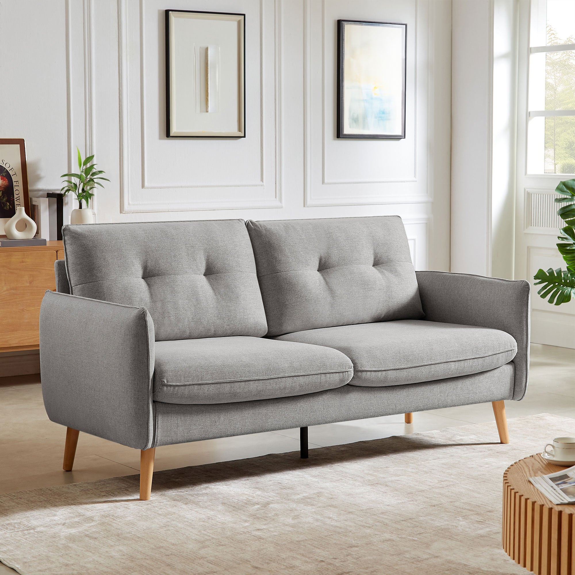 Skandynawska sofa 2-osobowa CHLOÉ z jasnoszarej tkaniny