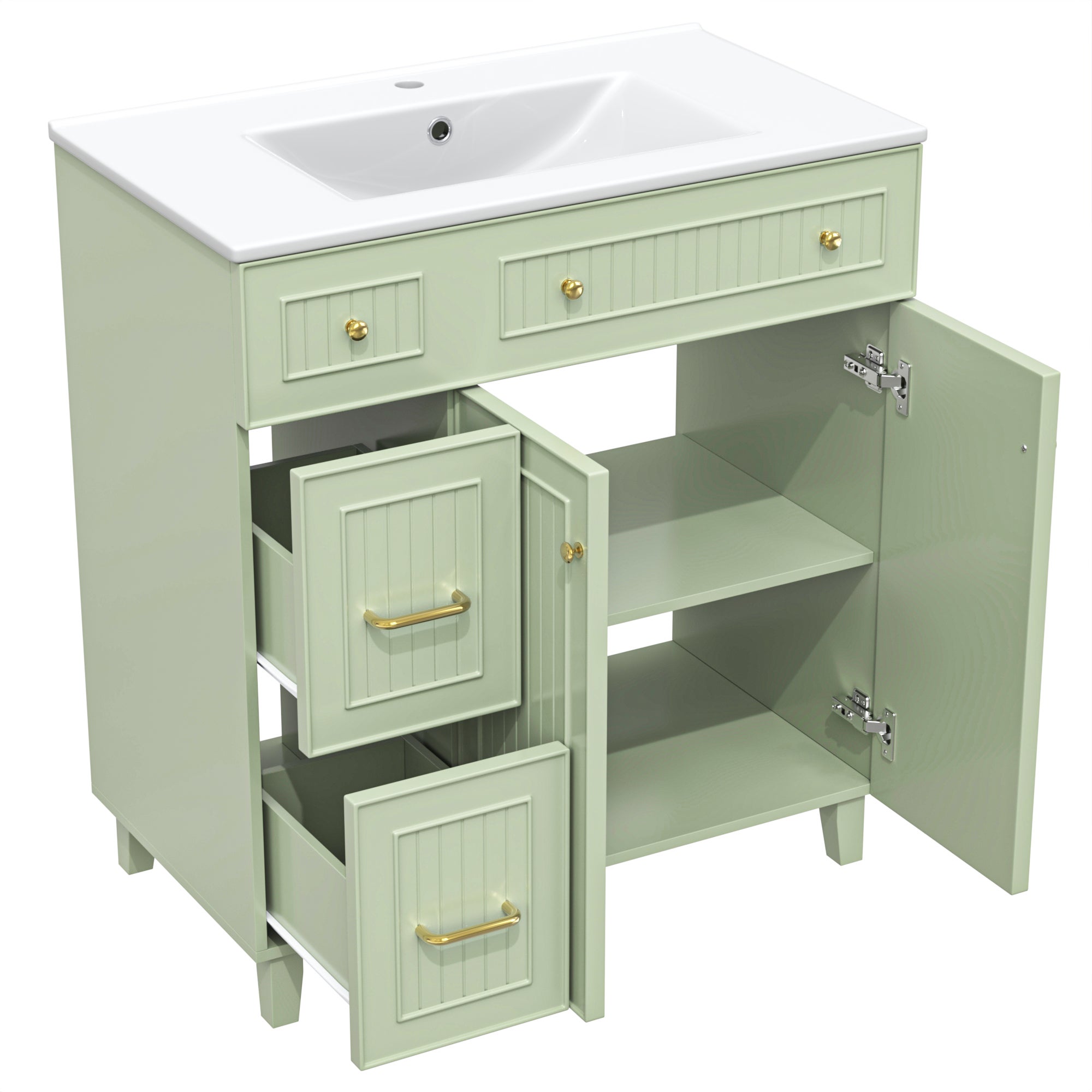 Mobile bagno con lavabo in ceramica - con 2 ante e 2 cassetti - verde (rubinetto non incluso) - 9