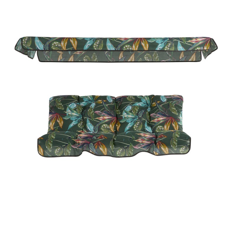 Poduszki na huśtawkę 138 cm z daszkiem Tora zielone w liście Patio