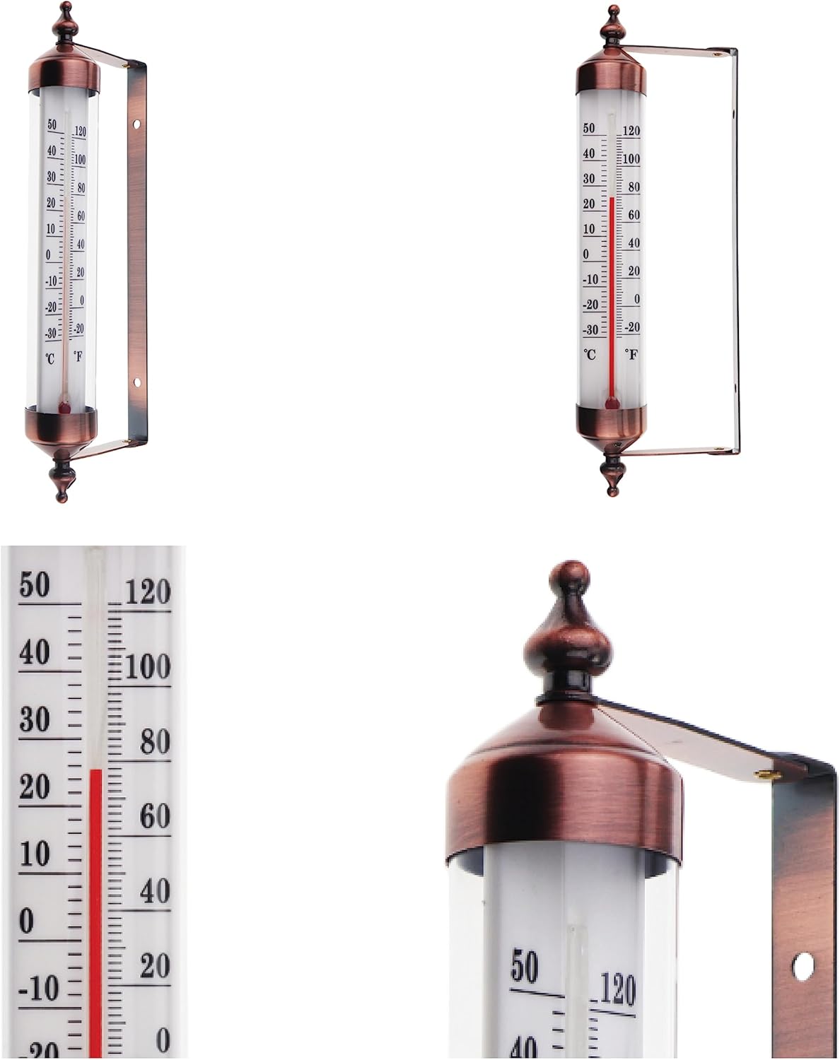 Thermomètre d'extérieur avec jauge, effet bronze – Élégant thermomètre de jardin pour extérieur adapté pour la température extérieure, serre, garage - 2