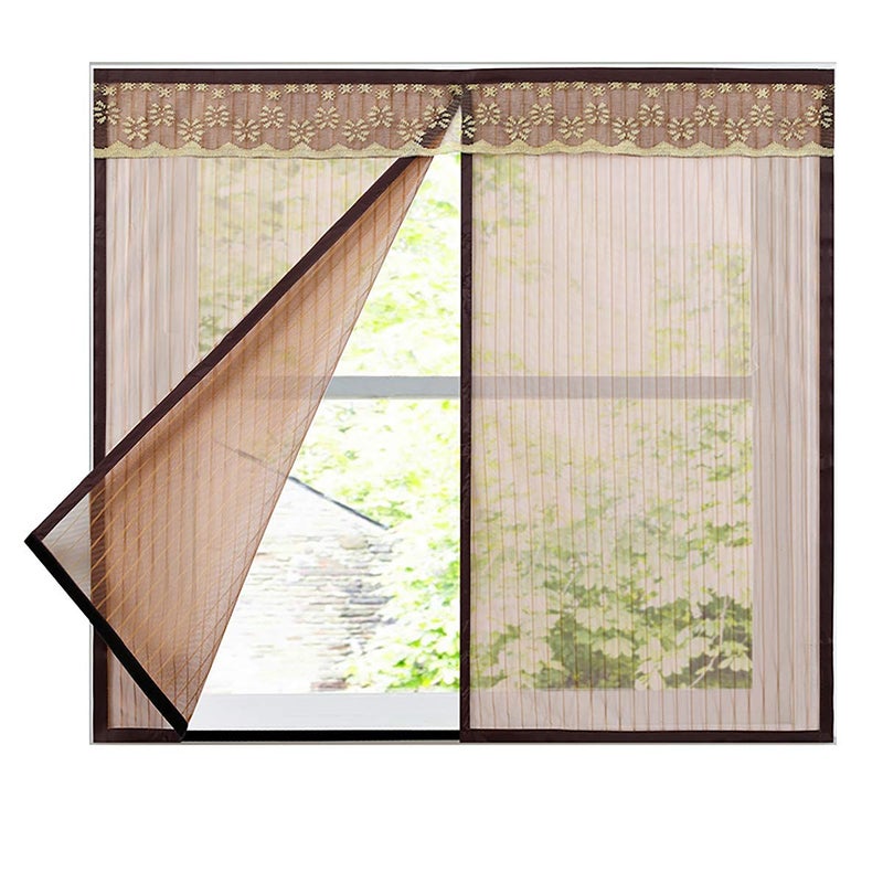 Magnetyczna moskitiera samoprzylepna, ekran z paskami na rzepy, bez perforacji, 100 × 120 cm, brązowa