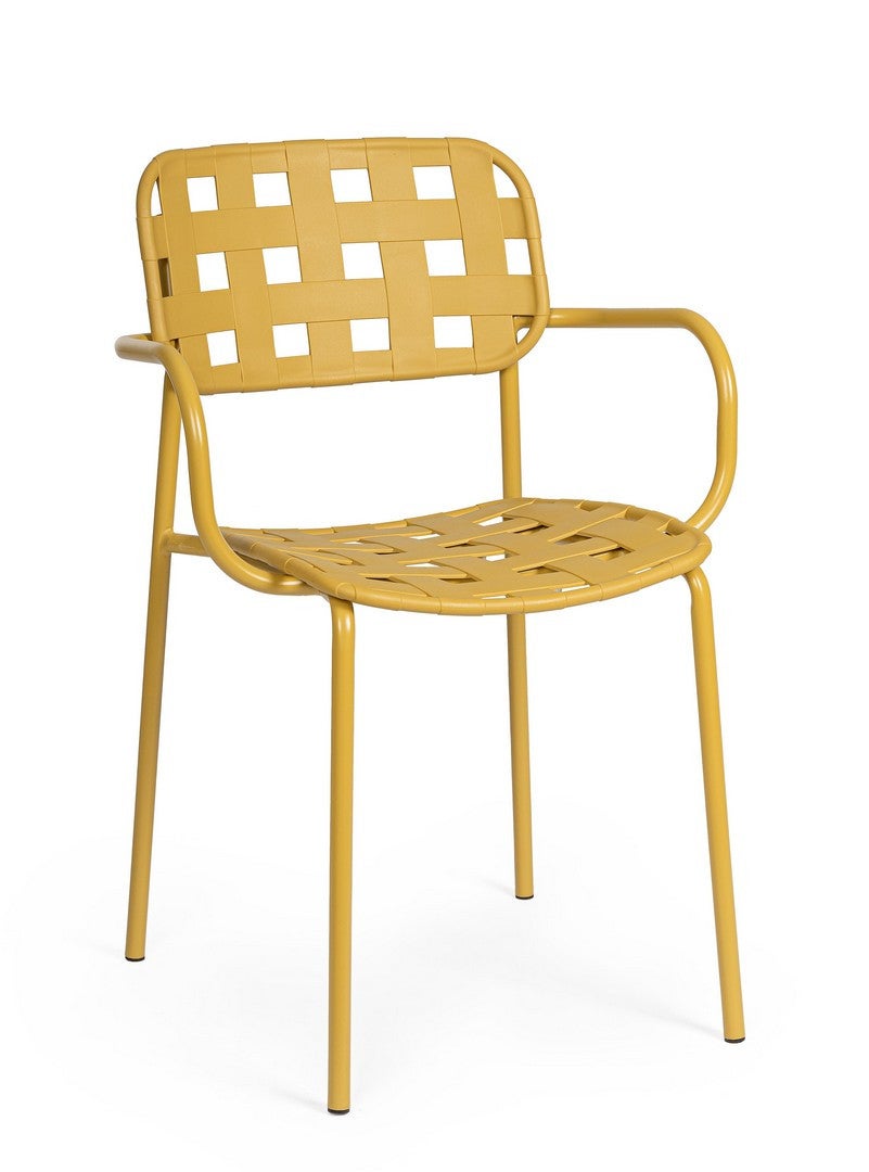 Krzesło stalowe z siedziskiem i oparciem z polipropylenu, odporne na promieniowanie ultrafioletowe, żółte