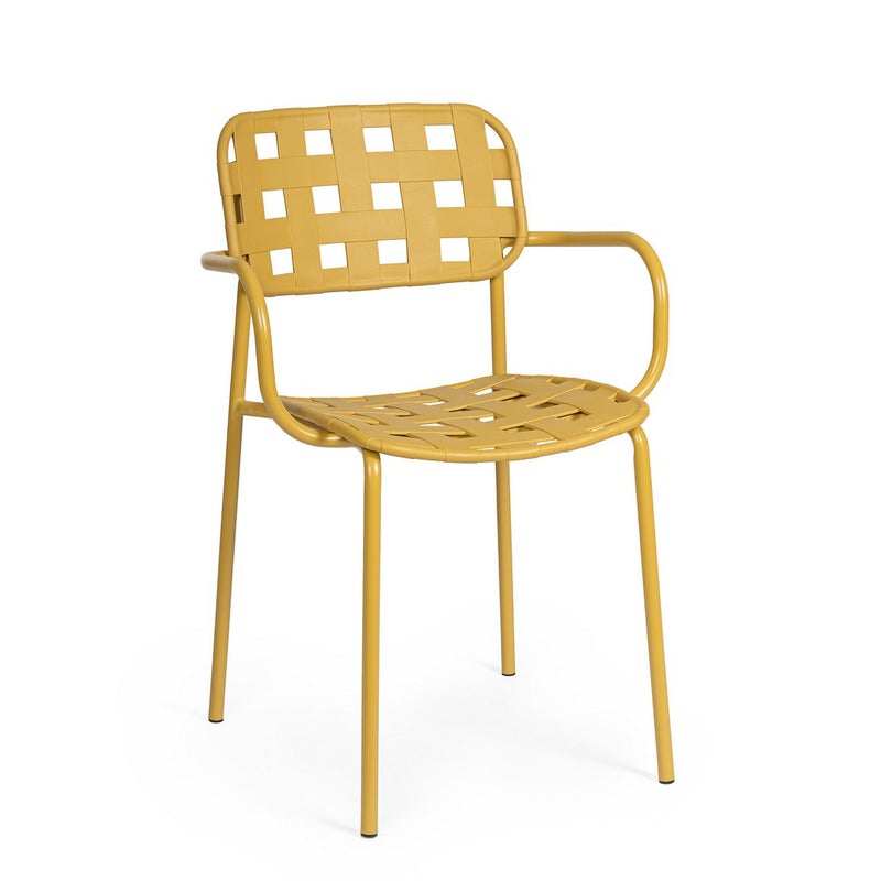 Krzesło stalowe z siedziskiem i oparciem z polipropylenu, odporne na promieniowanie ultrafioletowe, żółte