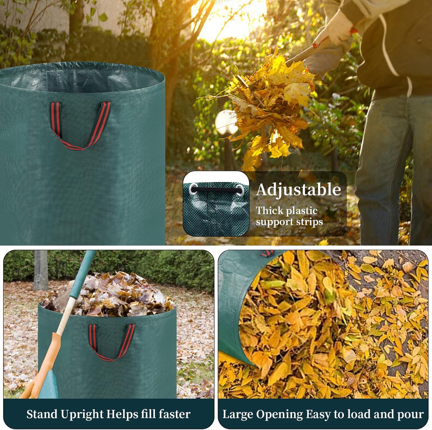3*272L Sac Jardinage Dechets,Sac Dechets Verts Resistant Indéchirables,Sac Vegetaux Jardin Avec Poignée,Sac de jardin dechet vert Pliable,Sac jardin - 3