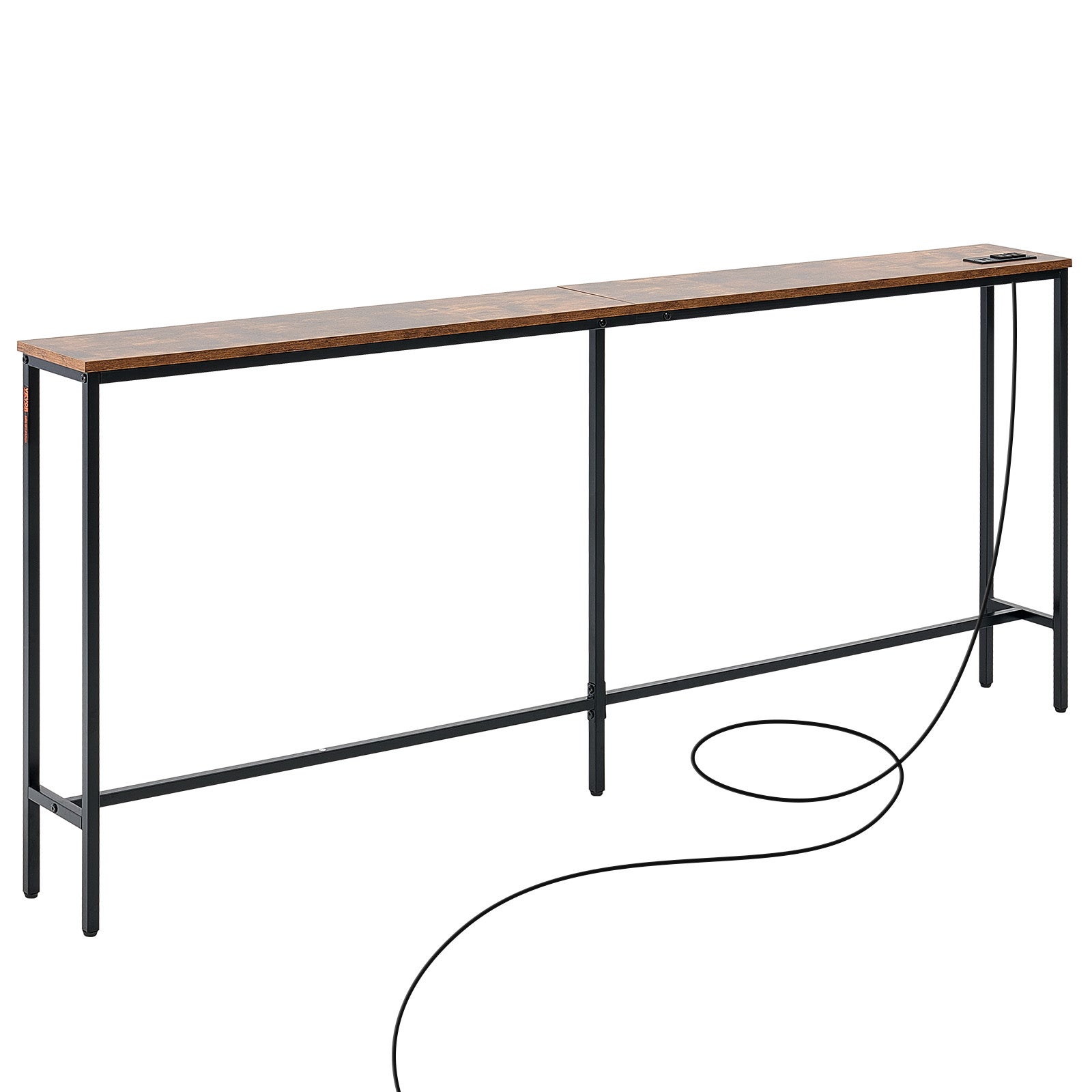 Table Console Étroite 180 cm,VEVOR Table d'Entrée avec Prises,1 Niveau,Cadre Métal,Station de Charge,pour Couloir,Salon,Marron et Noir - 9