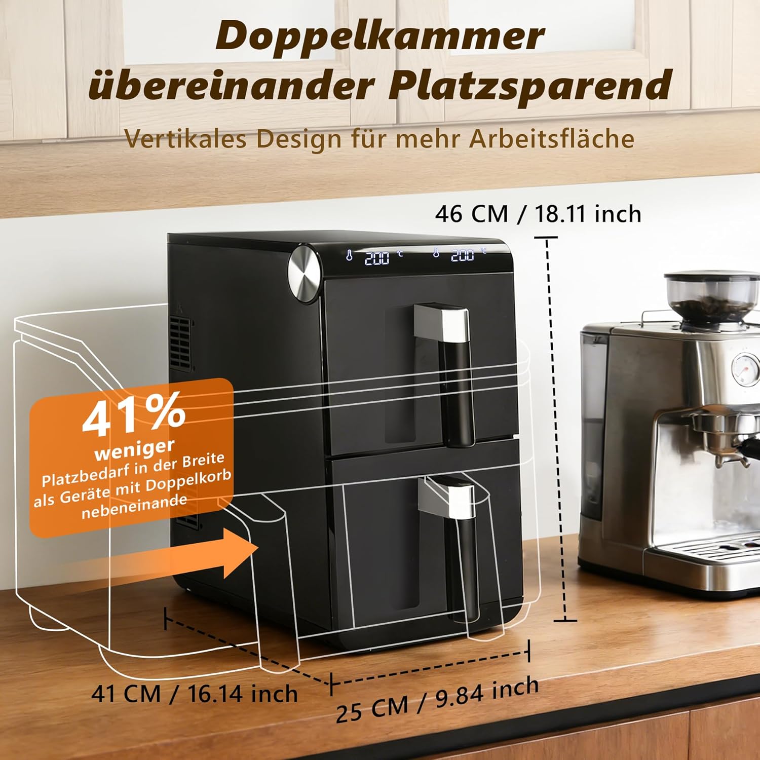 Nettlife friteuse à air 2 compartiments 11 L, 13-en-1, double zone superposée, 2800 W, écran tactile, minuterie, paniers lave-vaisselle - 3