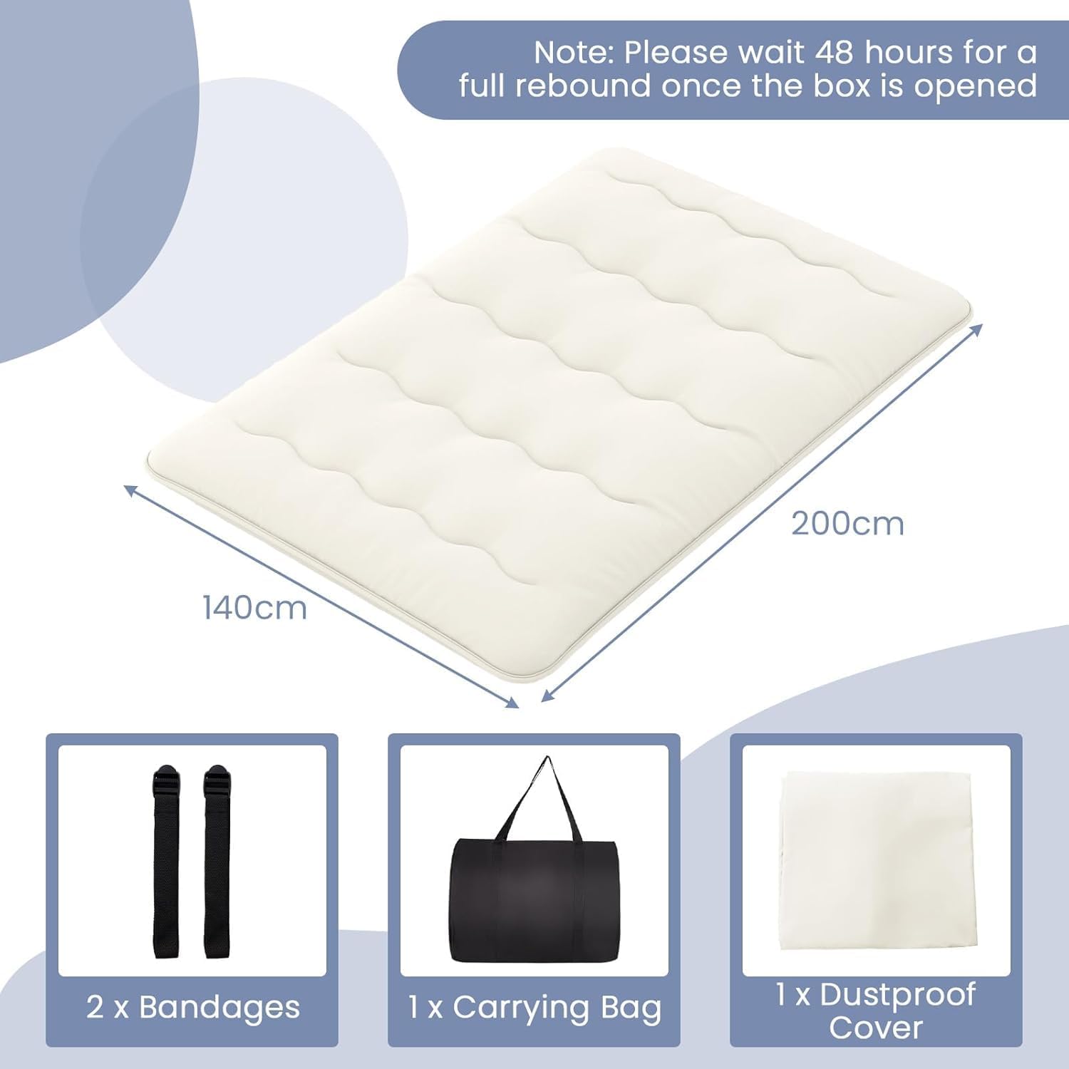 Składany materac futon, japoński materac futon 140 x 200 cm, zmywalny pokrowiec, dla gości (beżowy) - 2