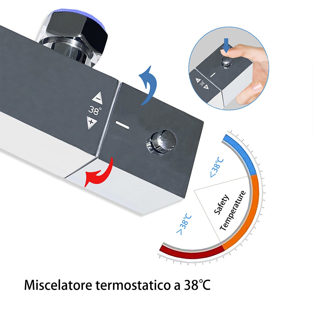 Colonne doccia termostatiche, OCEAN ITALY, Miscelatore doccia con soffione quadrato 20cm, acciaio inox cromato - 2