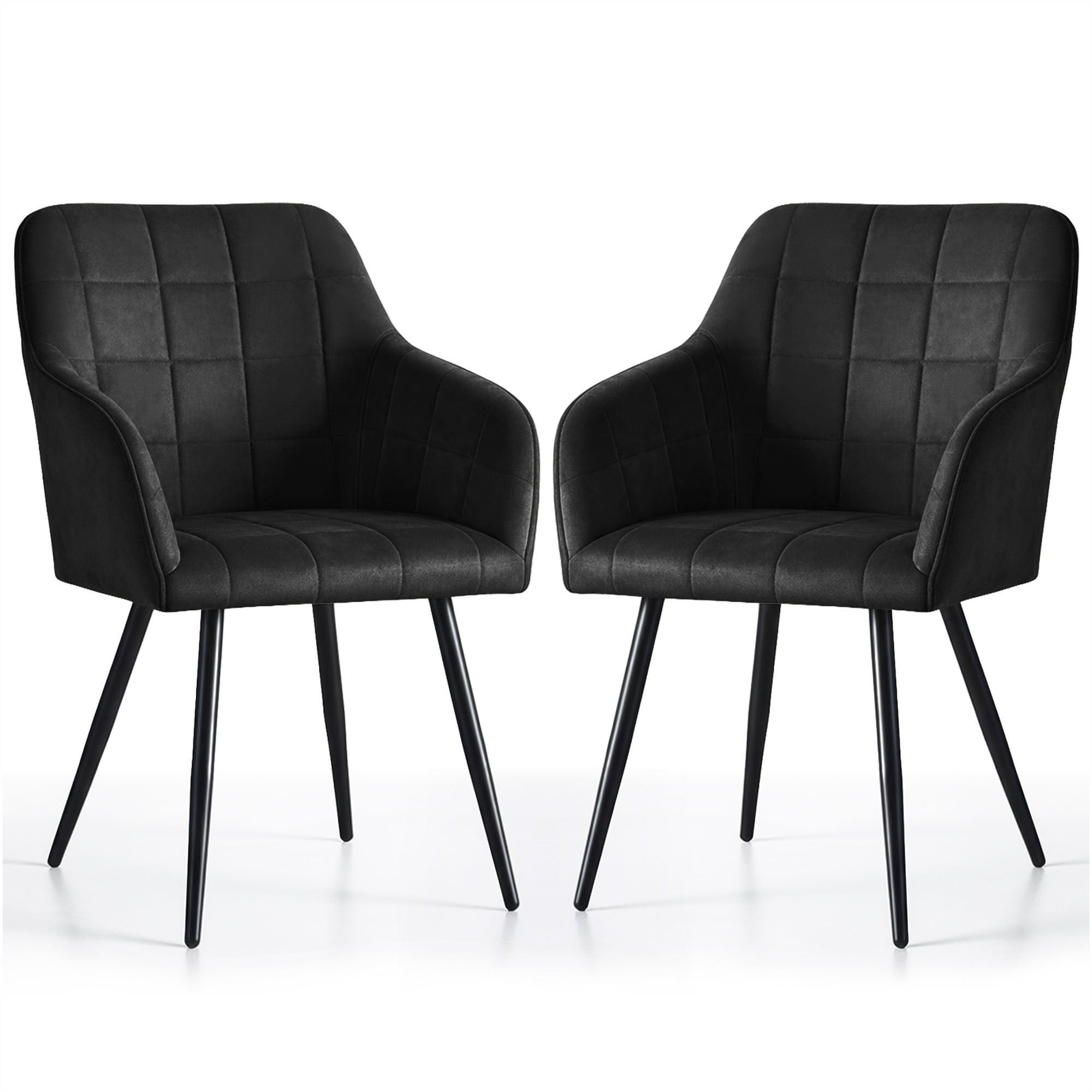 2x Krzesło tapicerowane z przeszyciami kwadratowymi Czarne LUXANO Czarne nogi