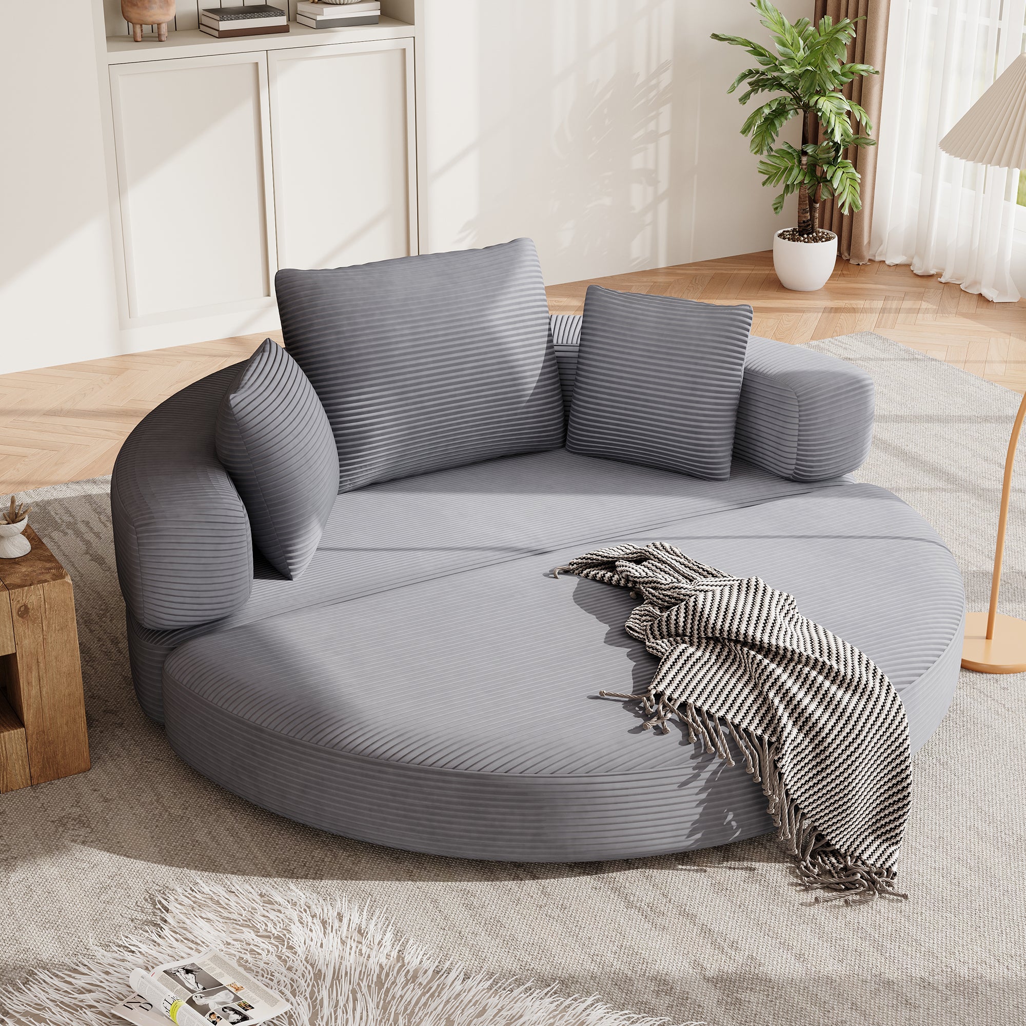 Modułowa sofa 2-osobowa z poduszkami - 173 x 176 x 60 cm - Obicie z kordu - do salonu, sypialni - Szara