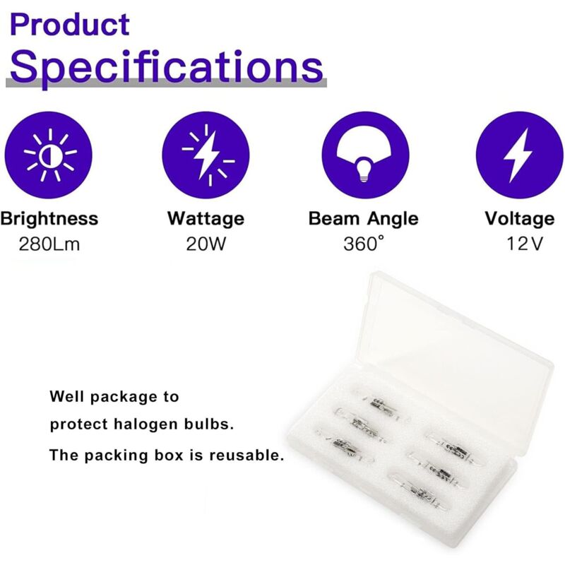 Lot de 12 ampoules halogènes G4 20W 12V 2800 K 2 broches pour hotte, cuisine, salon, chambre - 2