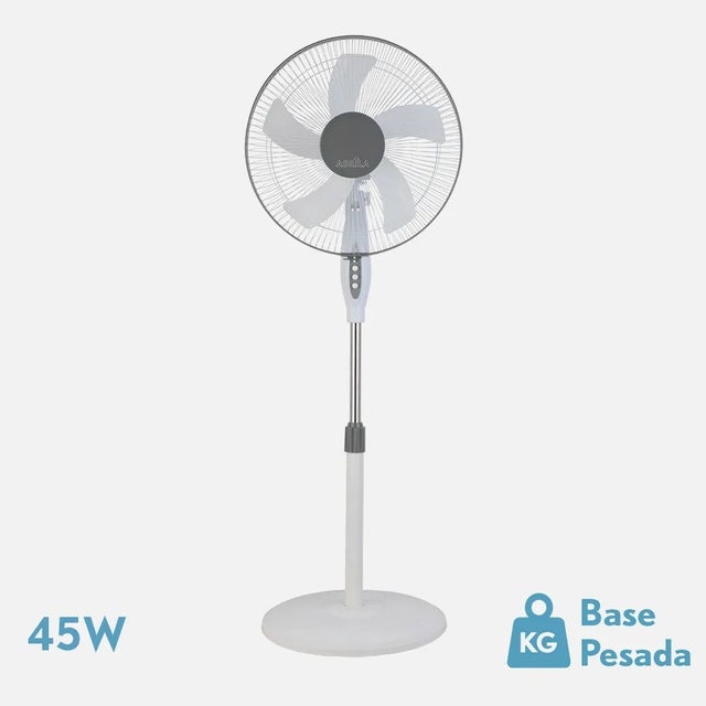 Ventilateur sur pied modèle Belmonte Blanc/gris 5 pales Ajustable Fixe et Rotatif FABRILAMP