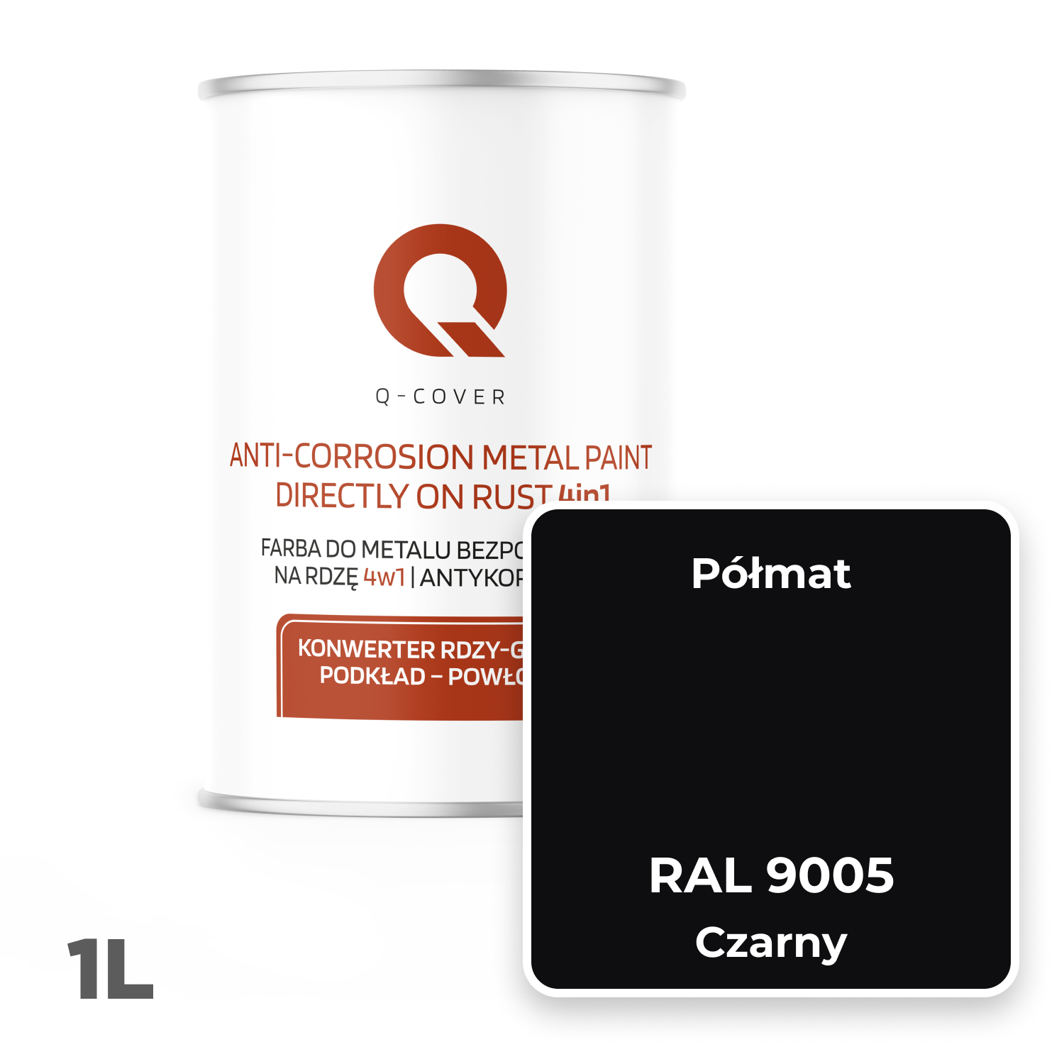 Farba do Metalu Prosto na Rdzę 4w1 Q-Cover Czarny RAL9005 Półmat 1L - 2