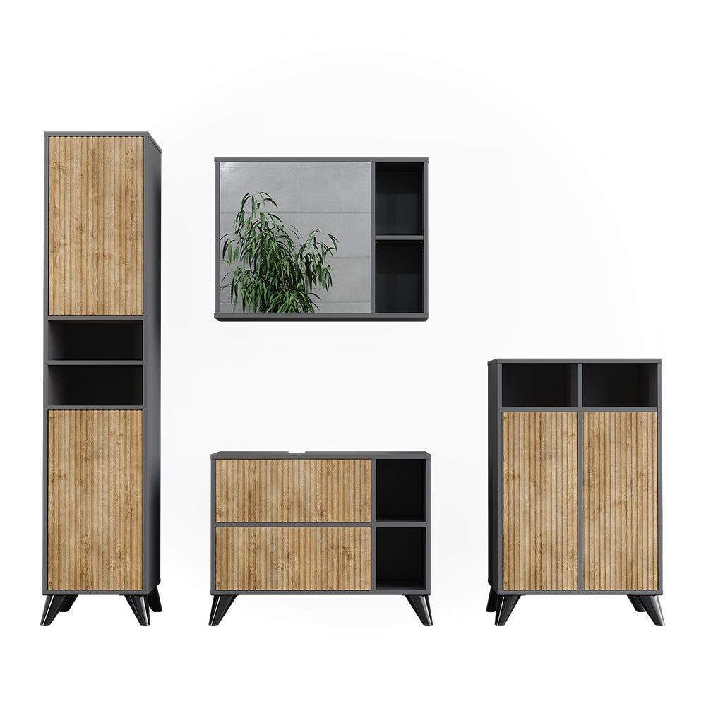 Vicco Zestaw mebli łazienkowych Leano, Antracyt/dąb górski, 80 cm, zestaw 4