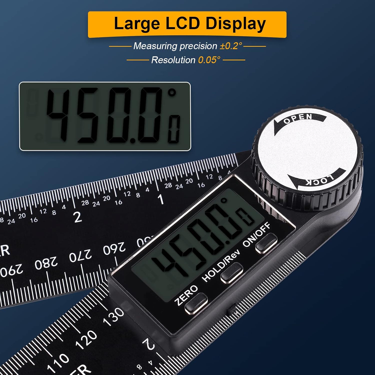 Goniometro digitale, inclinometro digitale, strumento di misurazione dell'angolo, righello angolare con display LCD per la riparazione di costruzioni - 5