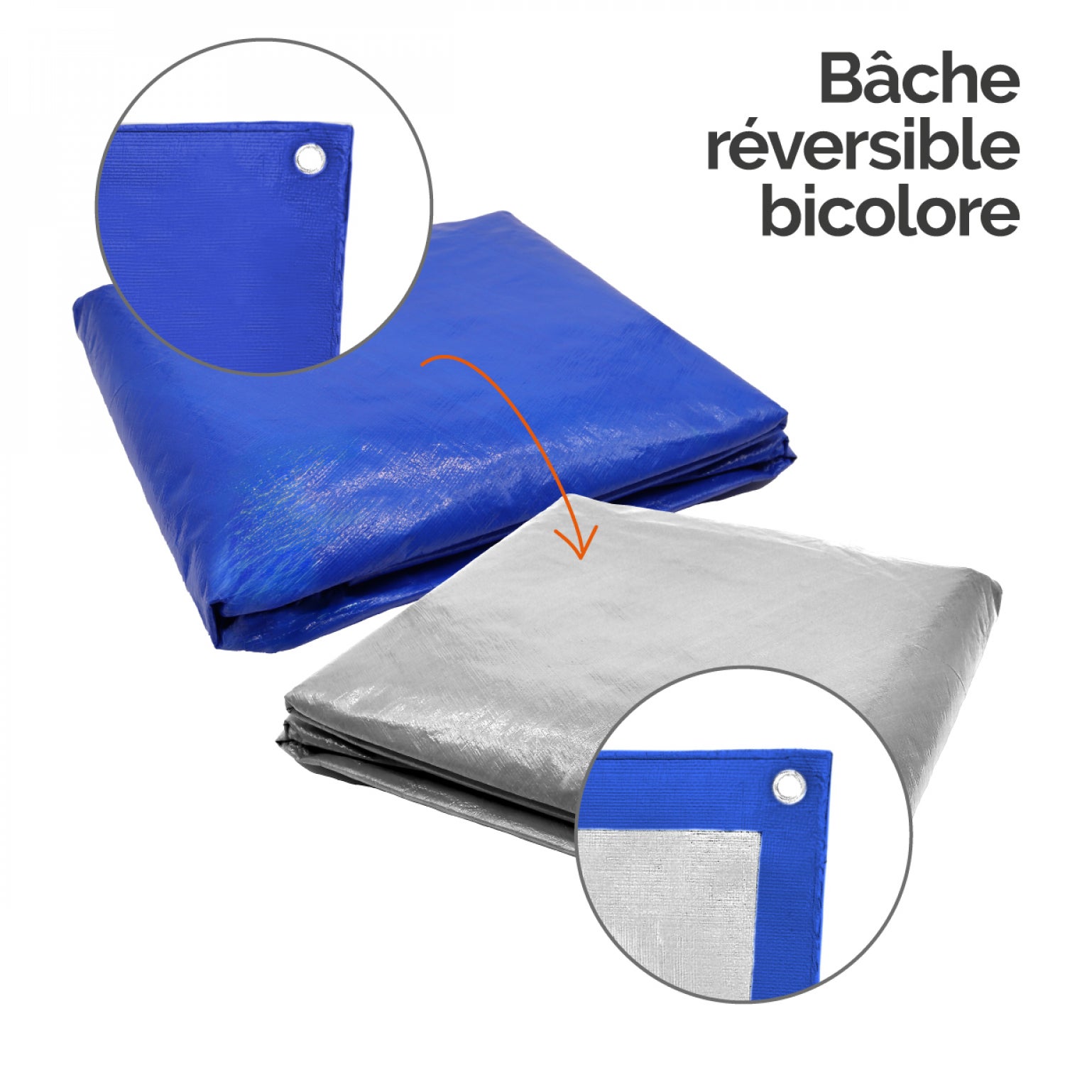 Bâche de protection réversible 4 saisons pour piscine hors sol - Rectangle 2,44 x 4,88 m - 150 gsm - Bleu et gris - Linxor - 3