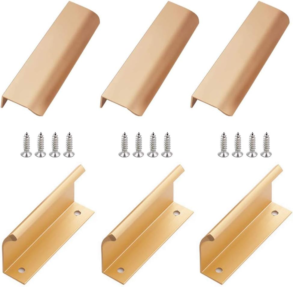Ukryty uchwyt aluminiowy, zestaw 4 niewidocznych uchwytów meblowych ze stopu aluminium do szafek kuchennych, do salonu (200 x 40 mm) (złoty)
