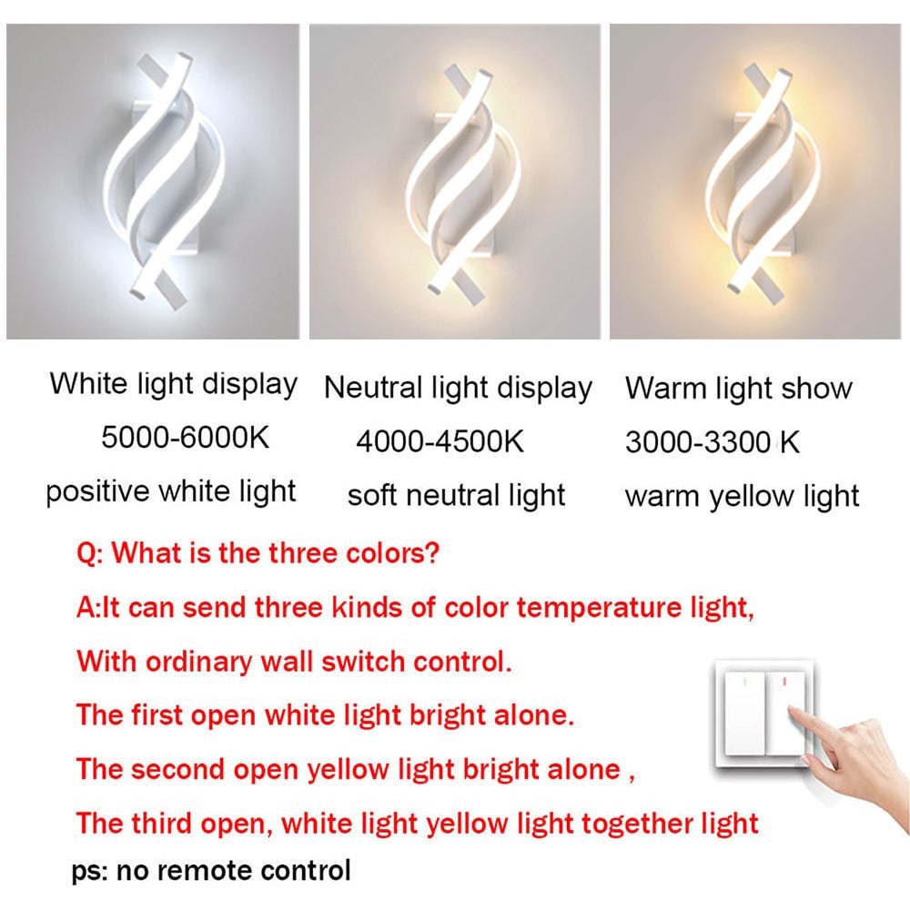 Set de 12 apliques de pared, apliques de pared LED en espiral modernos, apliques de pared LED de aluminio, luces decorativas, 3 colores - 5