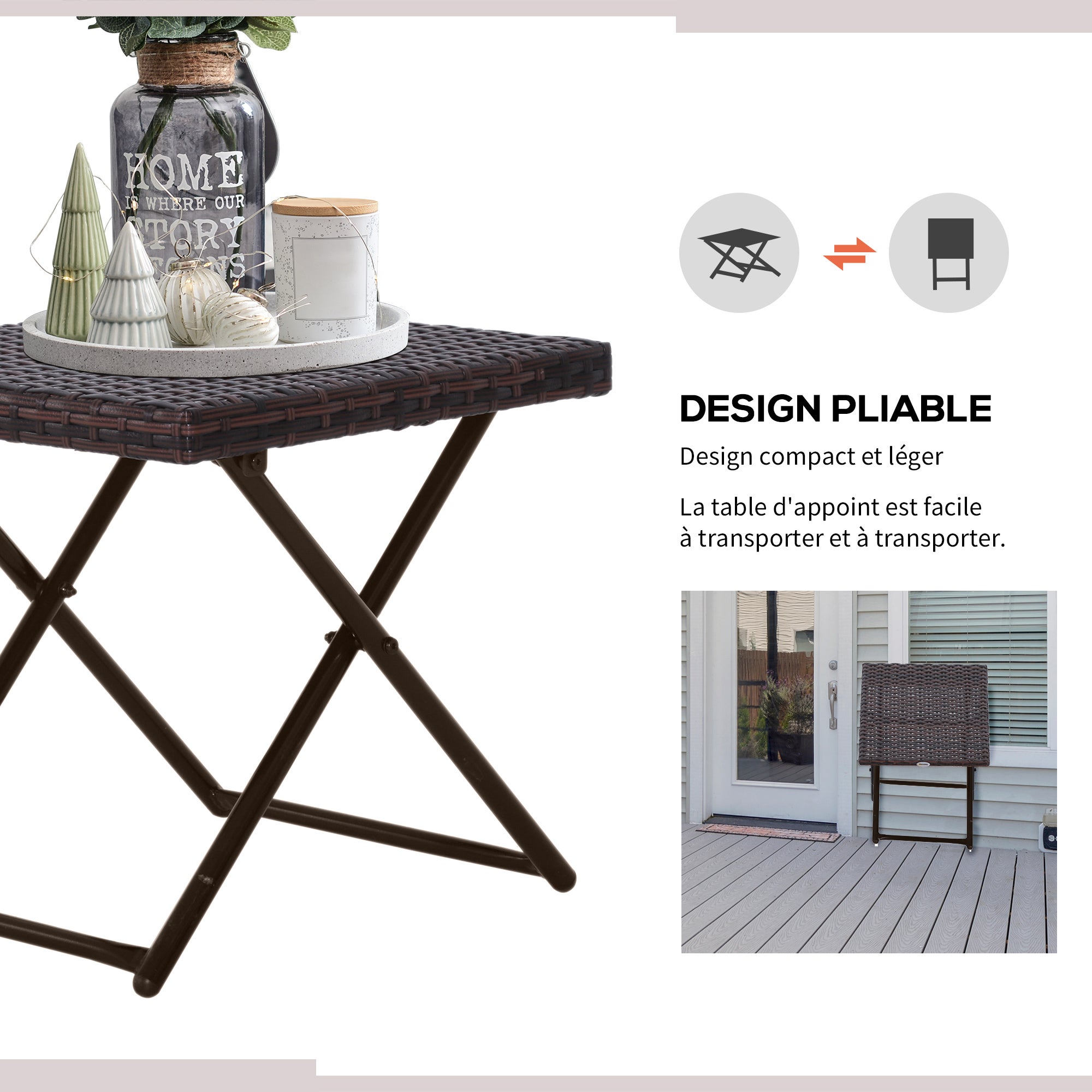 Table basse de jardin carré en Résine Marron - 4