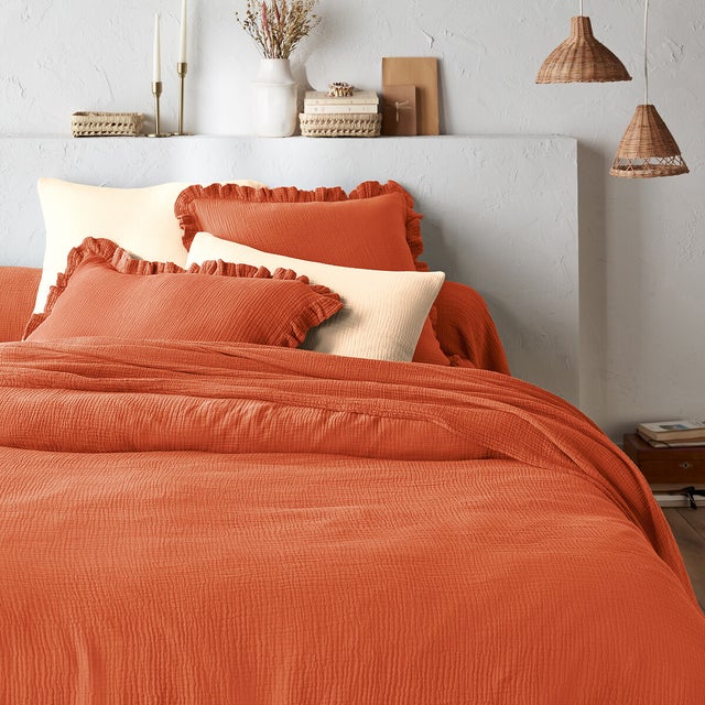 Housse de couette unie en gaze de coton, Kumla - Orange - 140 x 200 cm