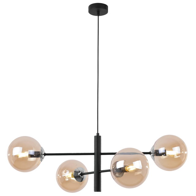 Lampa sufitowa wisząca Vicenza czarna glamour 4xE14 klosz kula miodowa/srebrna Light Home LH