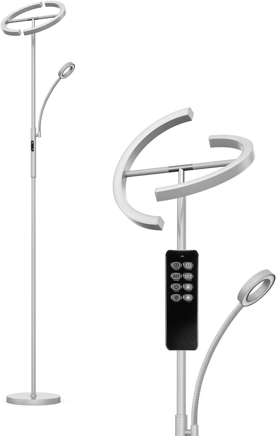 Lampadaire LED Avec Tablette – 36W+7W Dimmerable, Télécommande, Tête Rotative, 4 Tons De Blanc