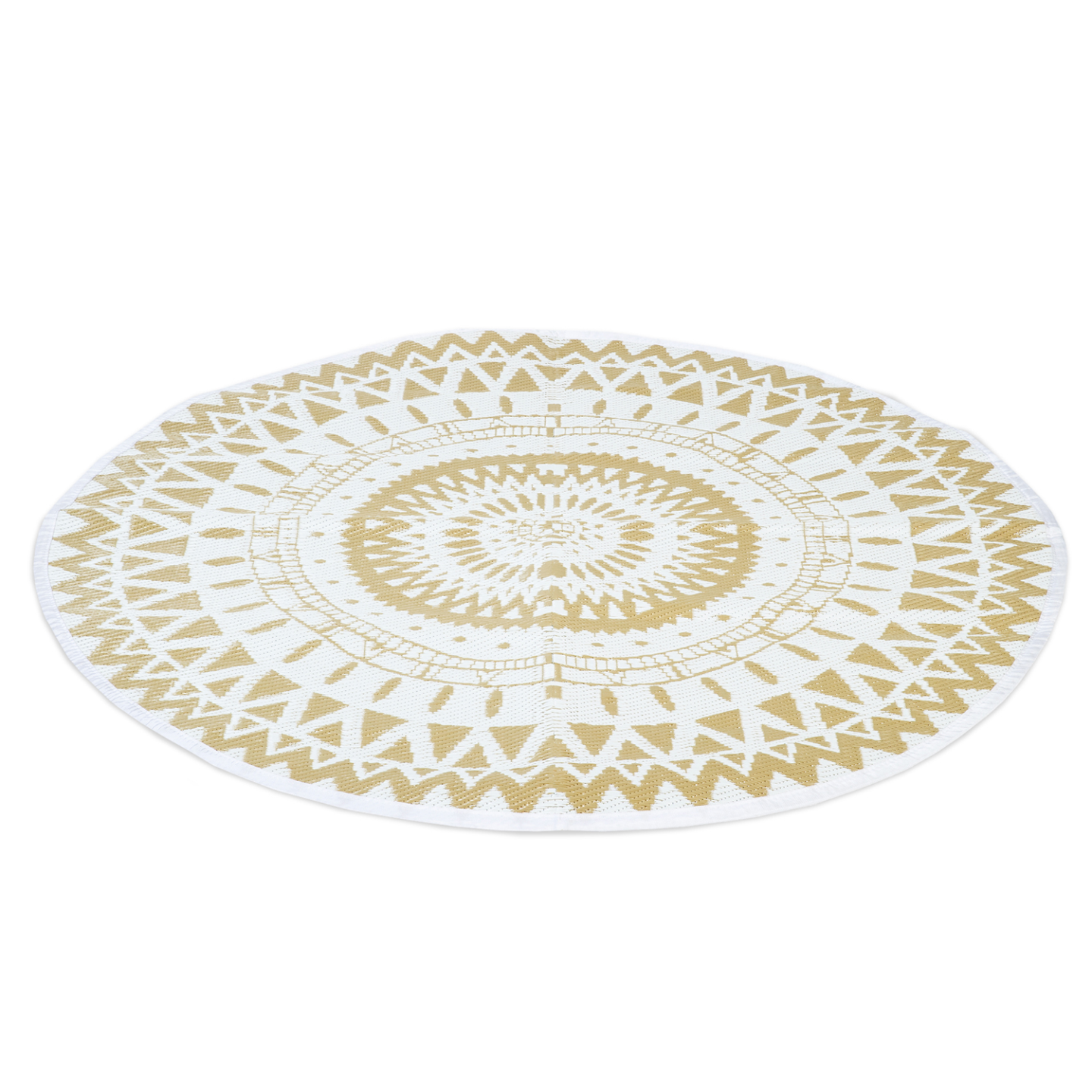 Tapis extérieur ROND naturel et blanc D.150 CM - 5
