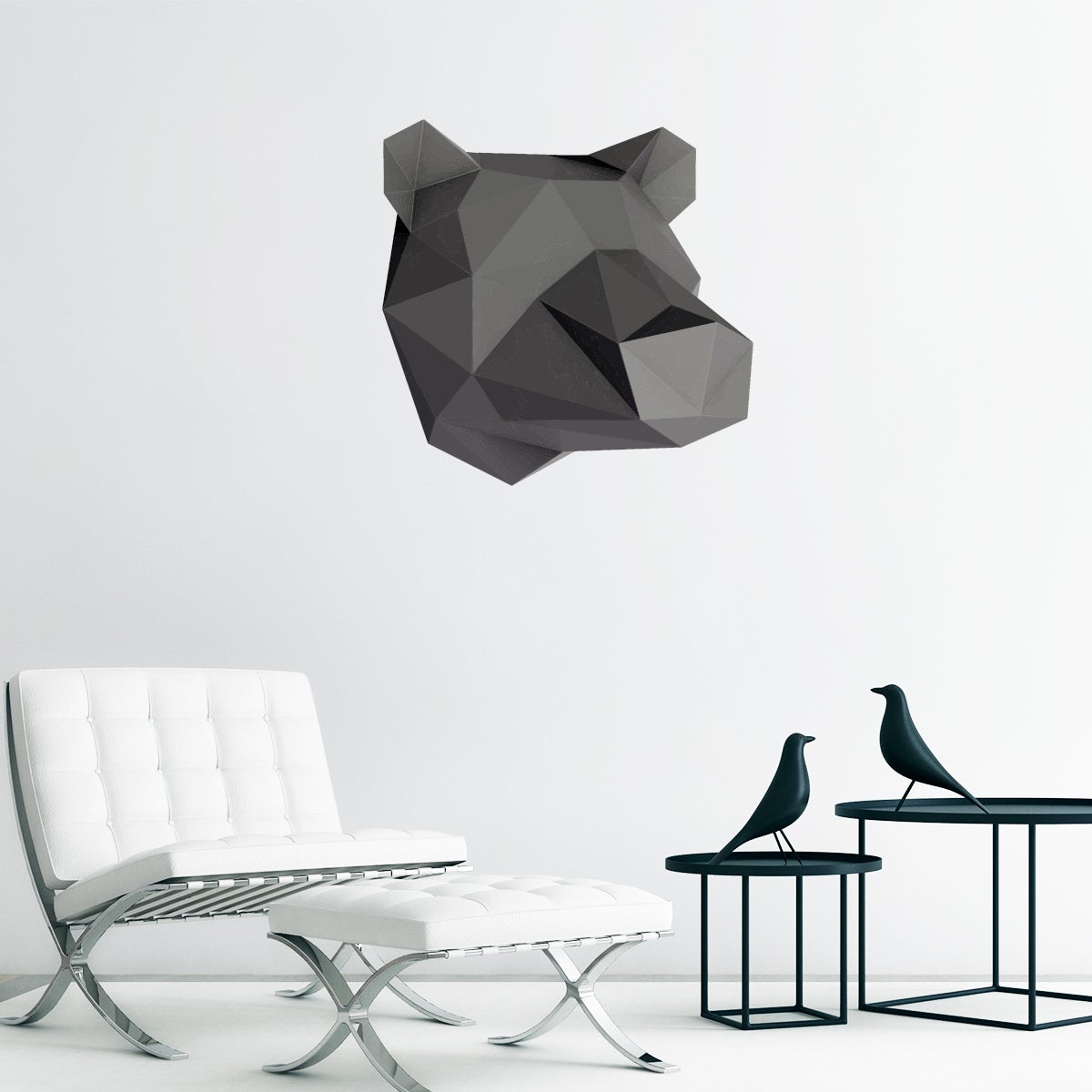 Adesivo 3D origami profilo orso nero - Sticker adesivo - adesivi murali - 120x120cm - 4