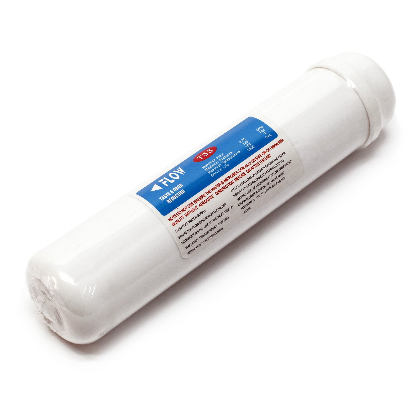 Filtr z węglem aktywnym – Przepuszczalność 5 µ / 1500 l/h – 10" / 254 mm – Wkład Gourmet T33 – Filtracja chloru i metali ciężkich –… Naturewater...