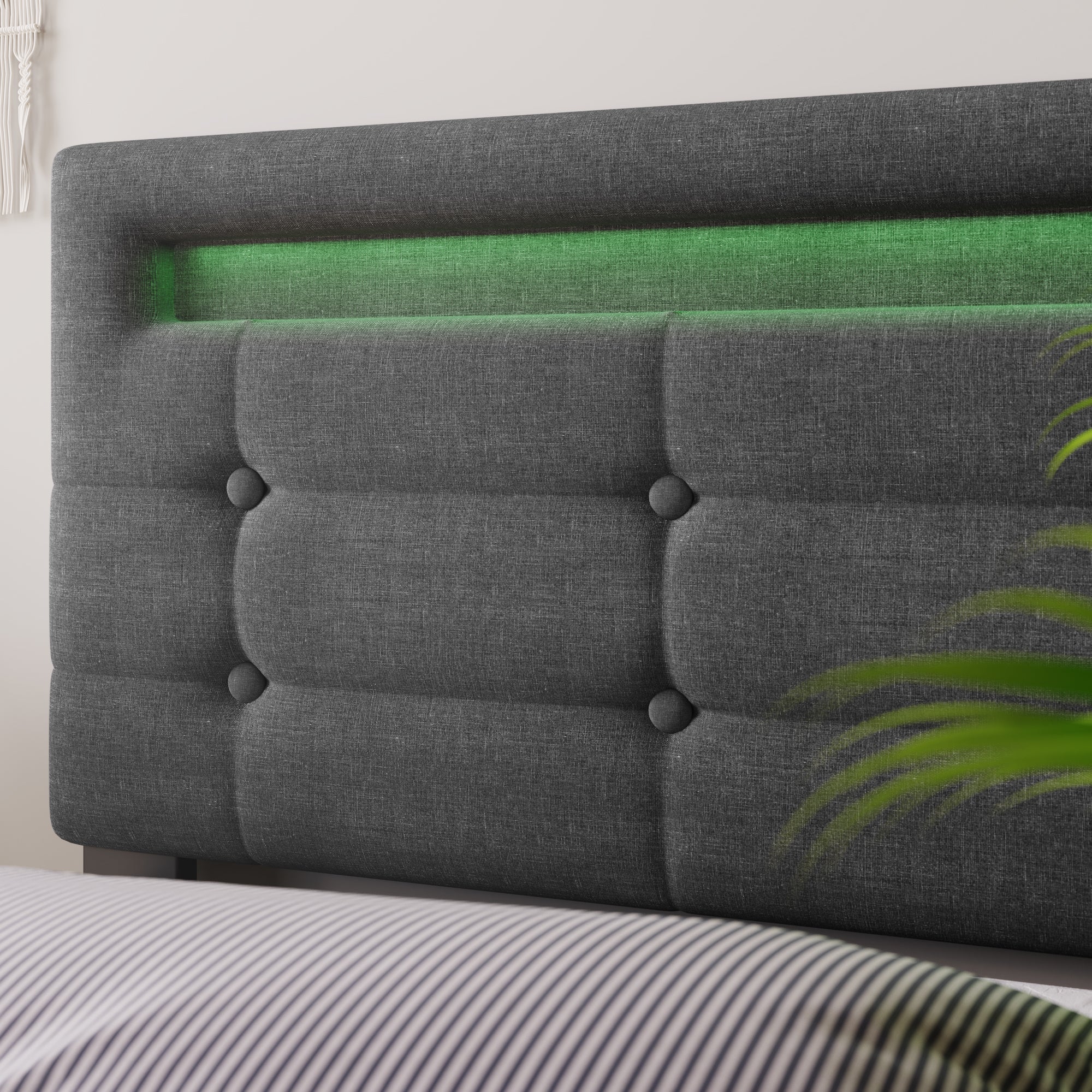 Łóżko z pojemnikiem na pościel 140x200cm z oświetleniem LED + 2 szuflady + stelaż - Szare - 8