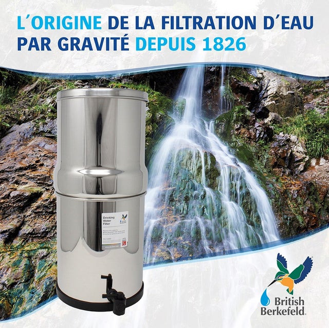 British Berkefeld 12 Purificateur d'eau à gravité équipé de 4 cartouches ultra sterasyl certifié NSF