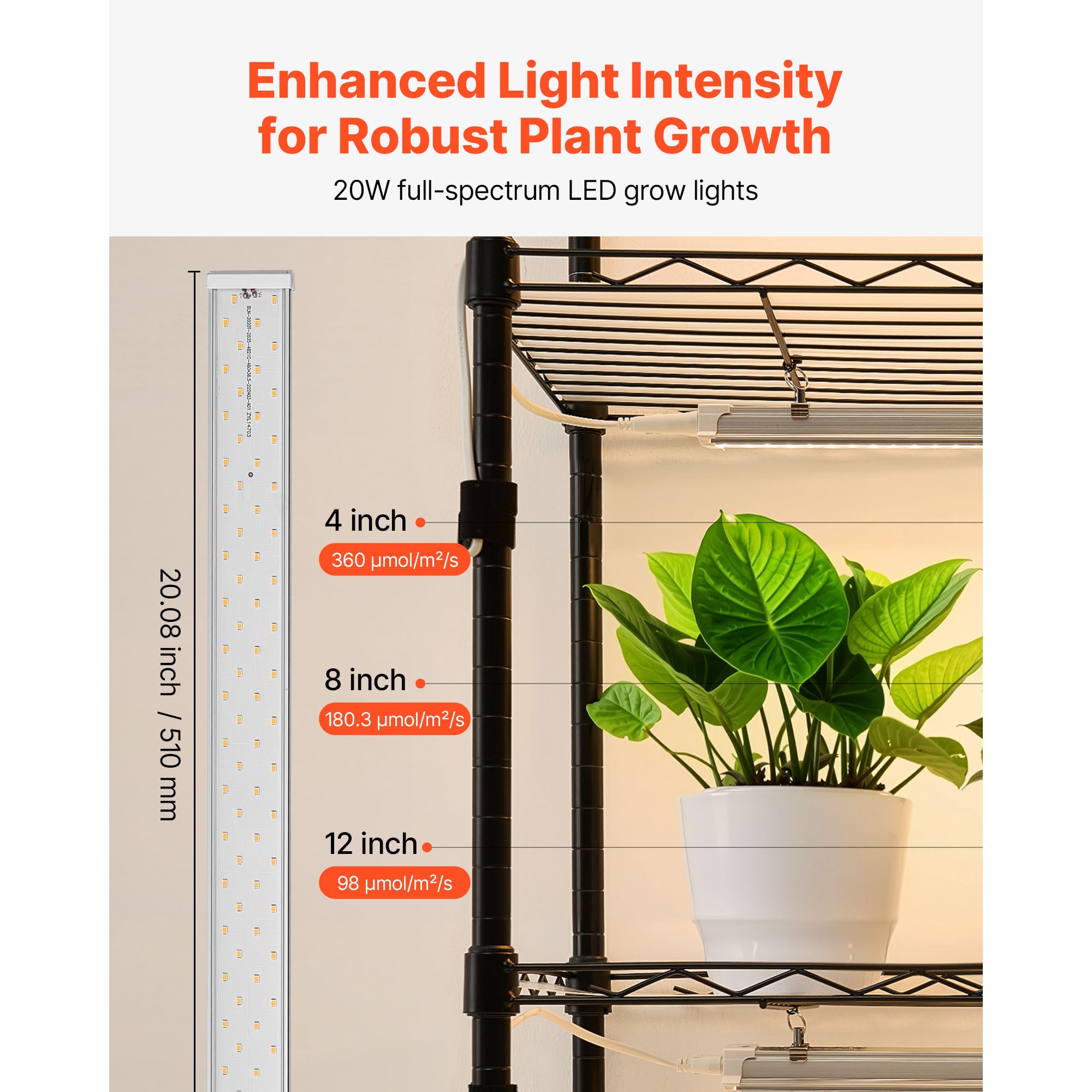 Support plantes deinterieur SucceBuy avec lampe de croissance, etagere metallique a 6 niveaux, hauteur de 180 cm, puissance de 200 W, equipe roulettes - 3