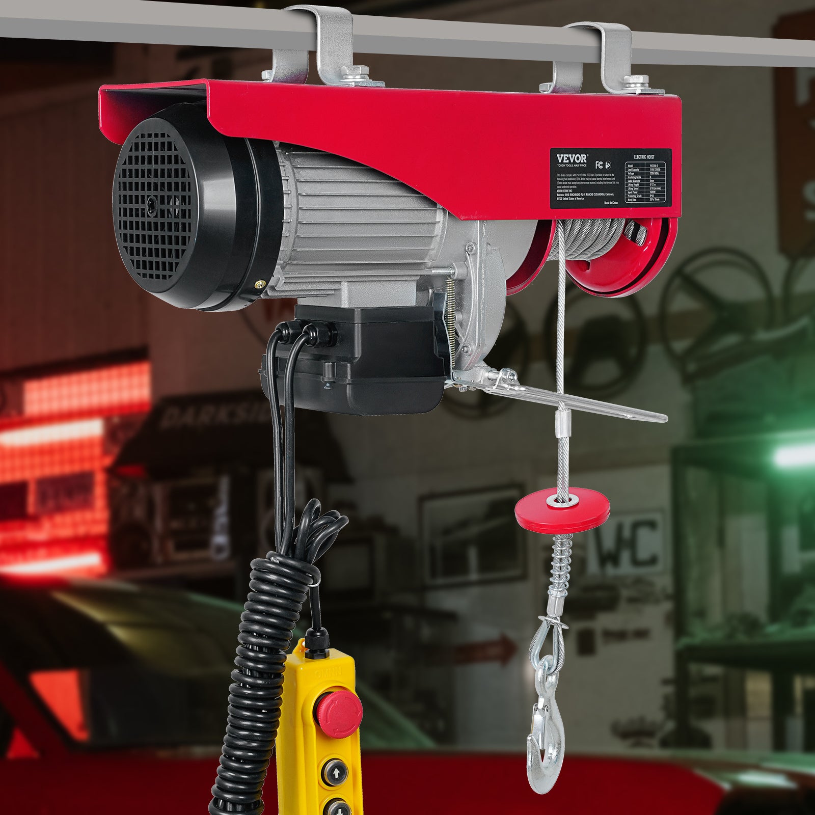 Palan électrique VEVOR Treuil à Câble 1000 kg 1600 W avec Télécommande Filaire 4 m, 10 m/min, Câble 12 m, Moteur Cuivre Pur pour Garages et Entrepôts - 8