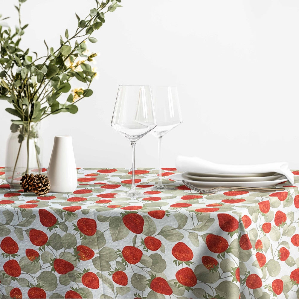 Tovaglia in Cotone Sissi – Stampa Fragole – Made in Italy – Artigianale e Lavabile Cm. 140x180 x6 persone - 2